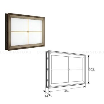 Окно акриловое с крестообразной вставкой для панелей толщиной 40 мм со структурой «филенка» и двойным стеклом 452х302 мм